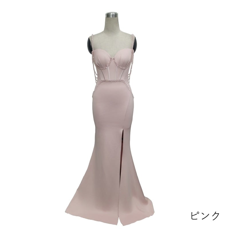 ビーズ装飾スリットマーメイドドレス　9color　D1678