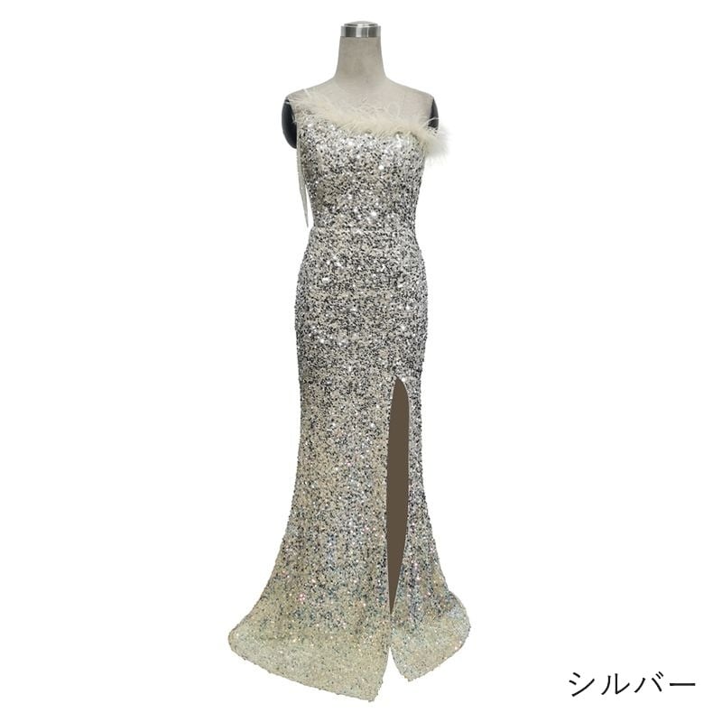 スパンコールワンショルダーマーメイドドレス　7color　D1702