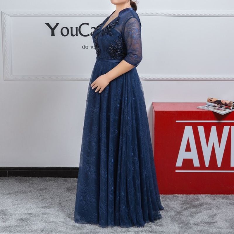 3XL〜7XL】Vネックレースロングドレス D1621 – DRESSWOW（ドレスワオ）