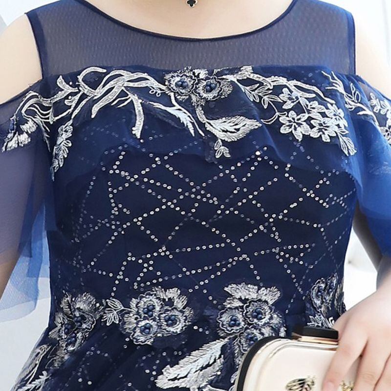 【3XL〜7XL】フラワー装飾オーガンジードレス　D1566
