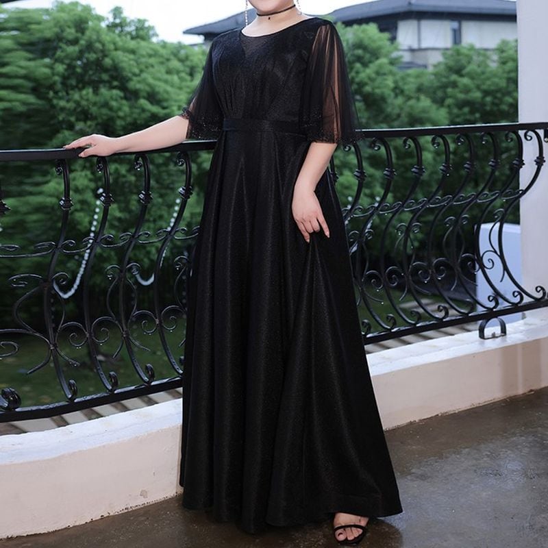 【3XL〜7XL】シアースリーブロングドレス　D1620