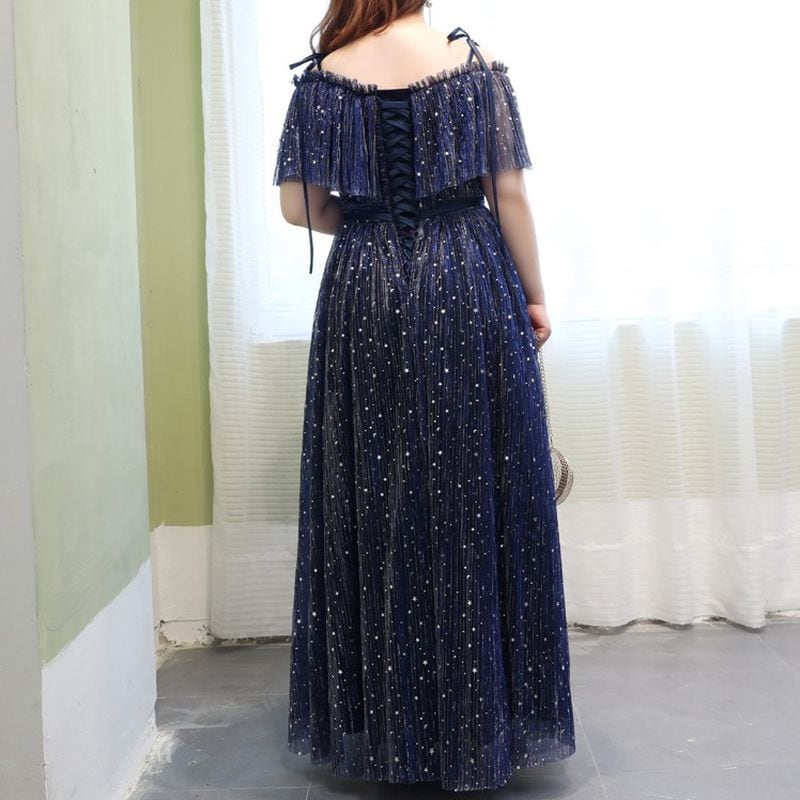 【3XL〜7XL】ショールスリーブチュールドレス　D1561