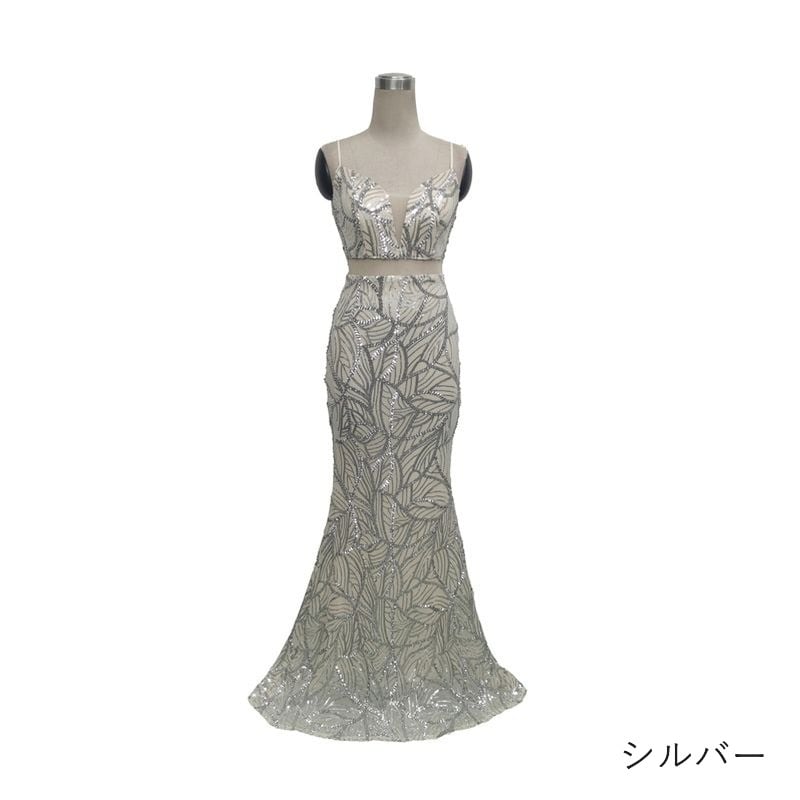 スパンコールリーフ柄マーメイドドレス　10color　D1684