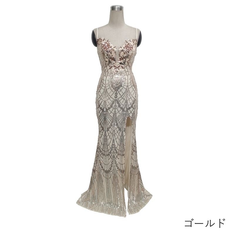 スパンコールキャミソールマーメイドドレス　10color　D1677