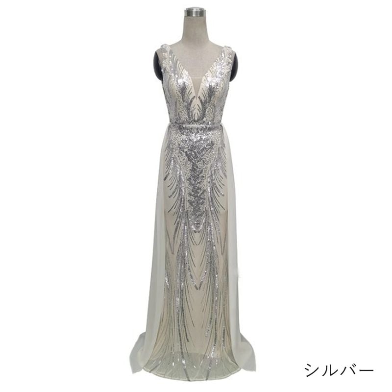 スパンコールロングトレーンマーメイドドレス　7color　D1697