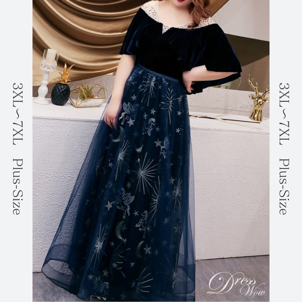 【3XL〜7XL】ケープスリーブロマンティックドレス　D1622
