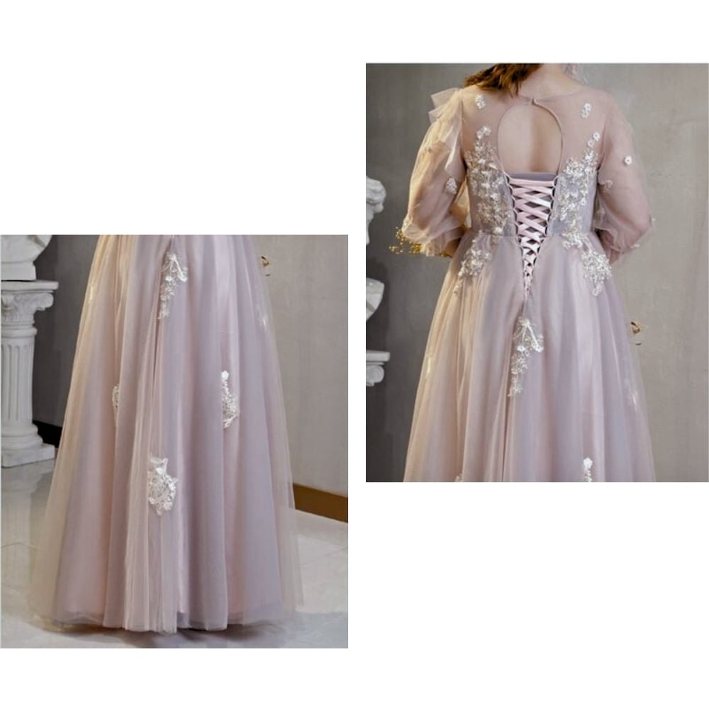 【3XL〜7XL】ロングスリーブチュールドレス　D1542