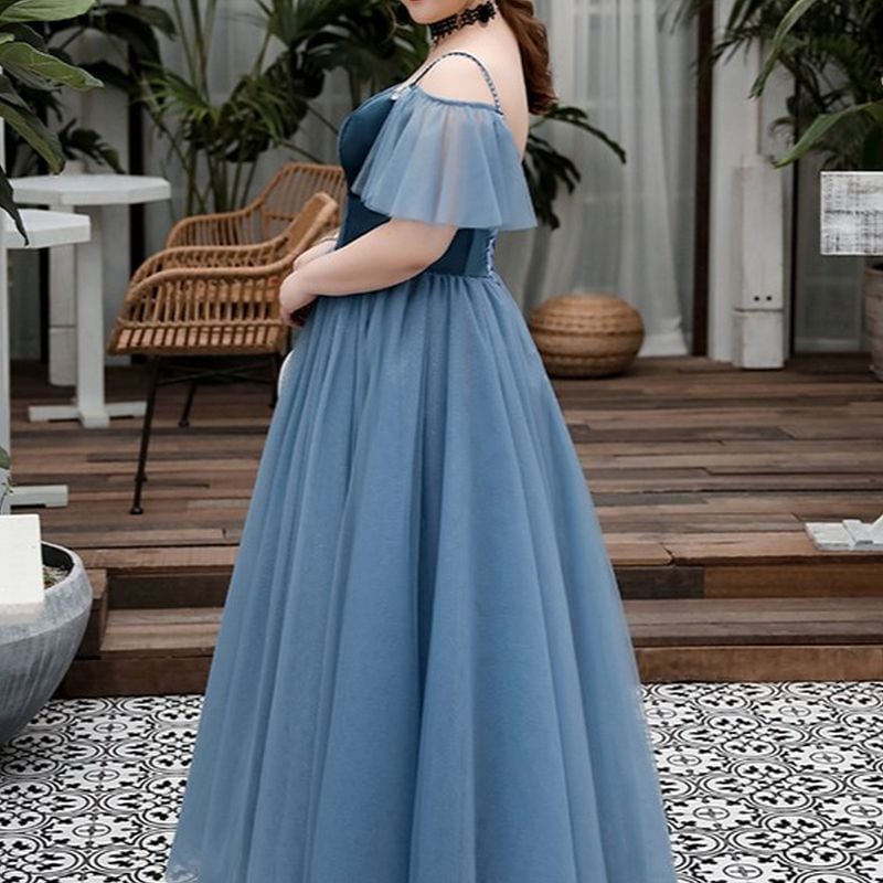 【3XL〜7XL】フリルスリーブチュールドレス　D1545