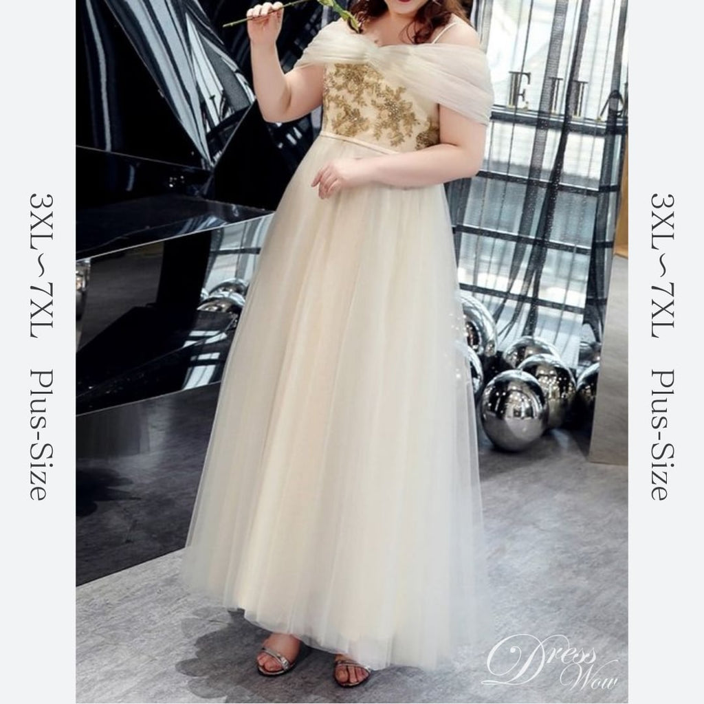 【3XL〜7XL】オフショルダーチュールドレス　D1575