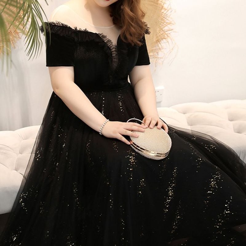 【3XL〜7XL】オフショルダーチュールドレス　D1556