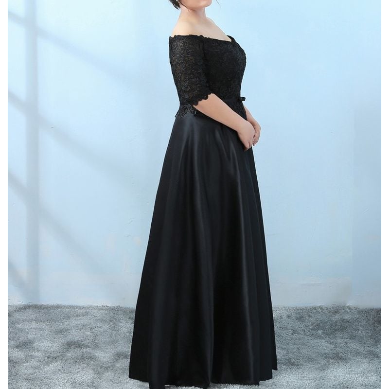 【3XL〜7XL】レース刺繍オフショルダーサテンドレス　2color　D1605