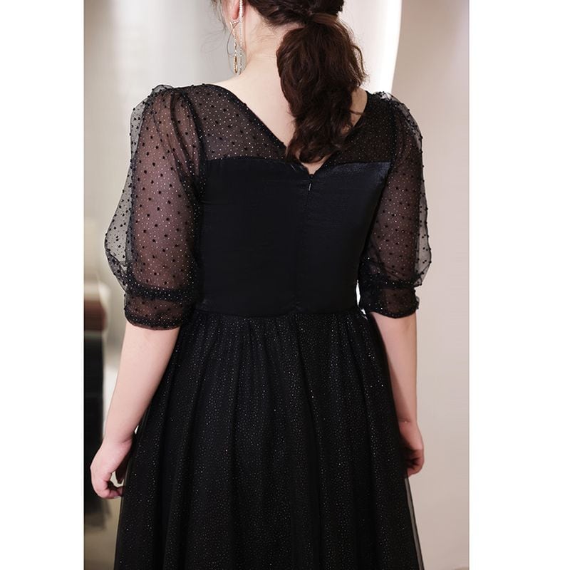 【3XL〜7XL】ヘムネックパフスリーブチュールドレス　D1614