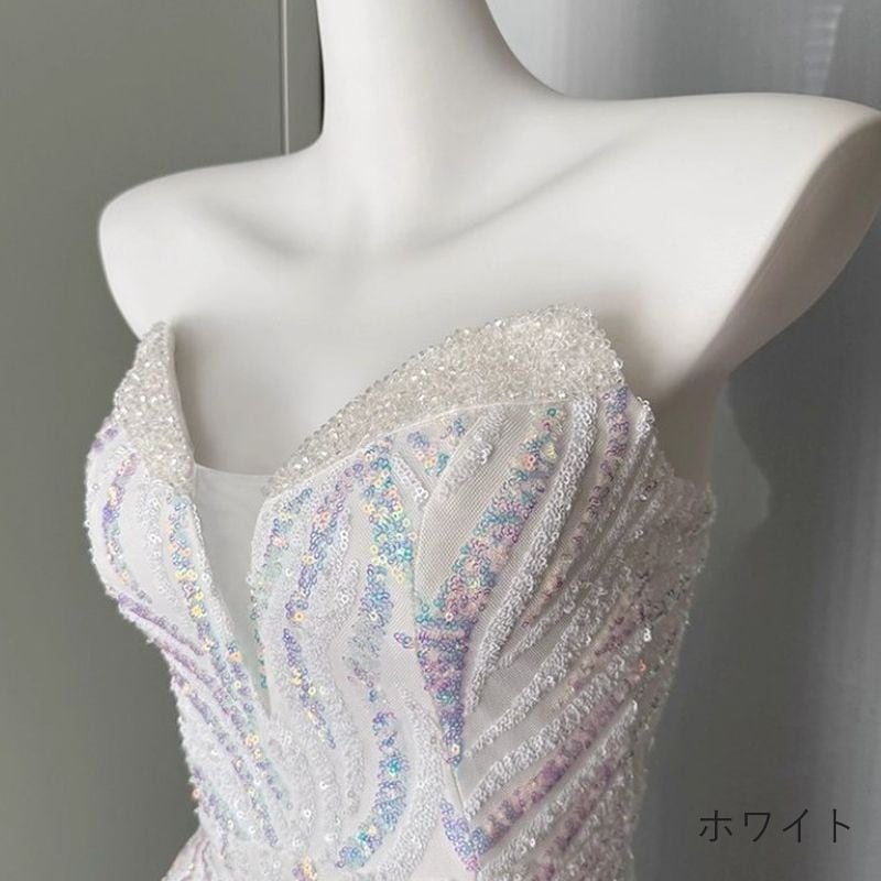 スパンコールベアトップマーメイドドレス　10color　D1694