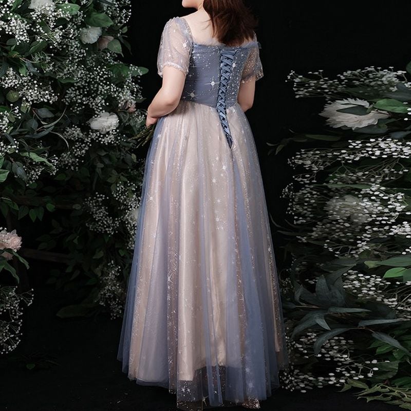 【3XL〜7XL】パフスリーブチュールドレス　D1579