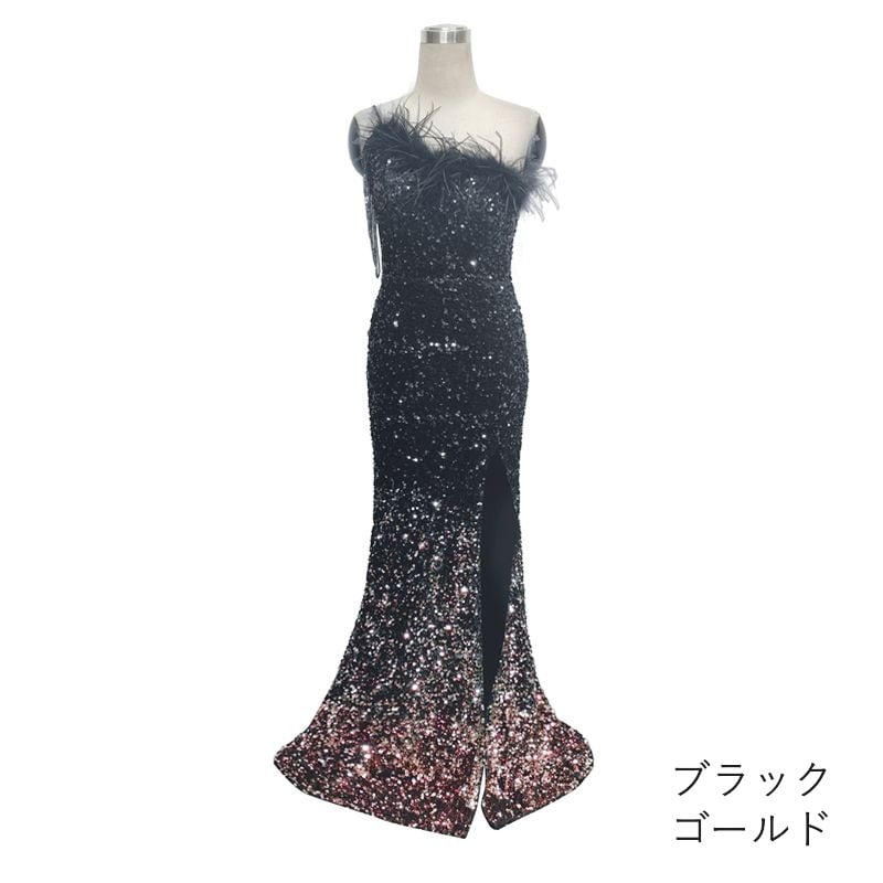 スパンコールワンショルダーマーメイドドレス　7color　D1702