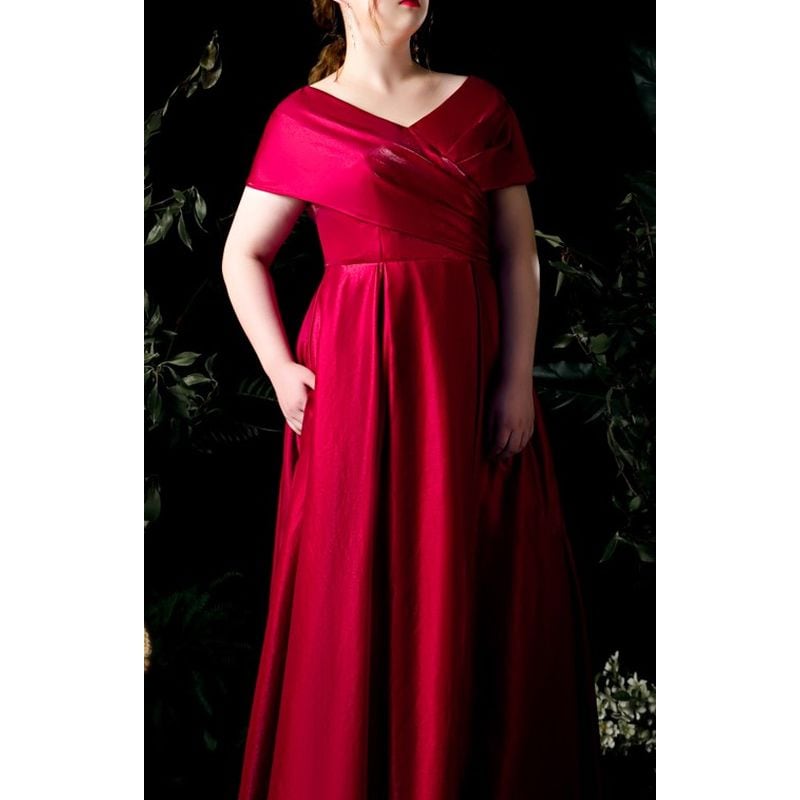 【3XL〜7XL】Vネックサテンロングドレス　D1551