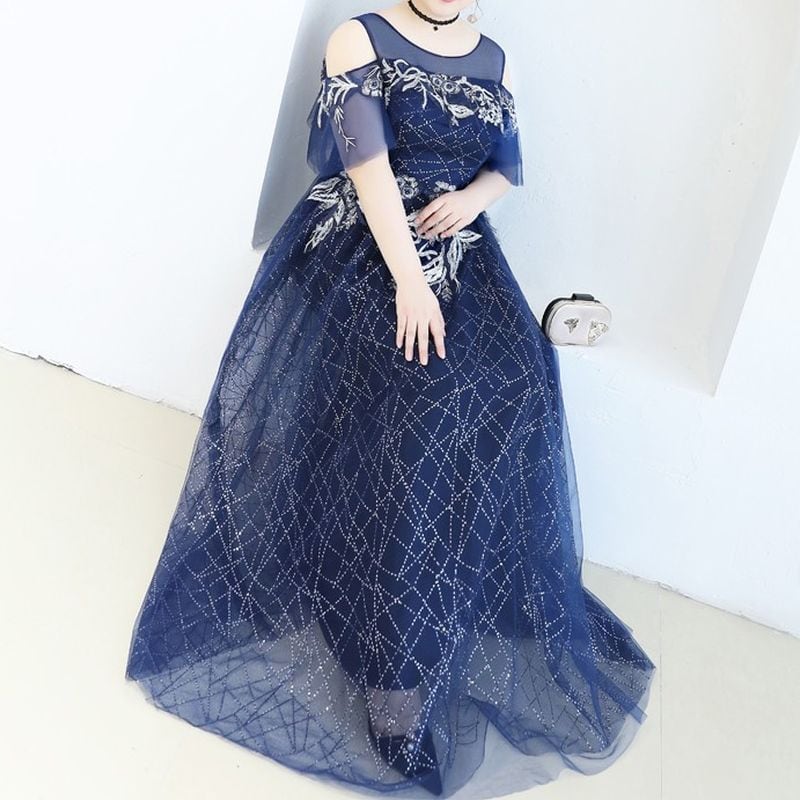 【3XL〜7XL】フラワー装飾オーガンジードレス　D1566