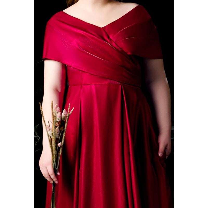 【3XL〜7XL】Vネックサテンロングドレス　D1551