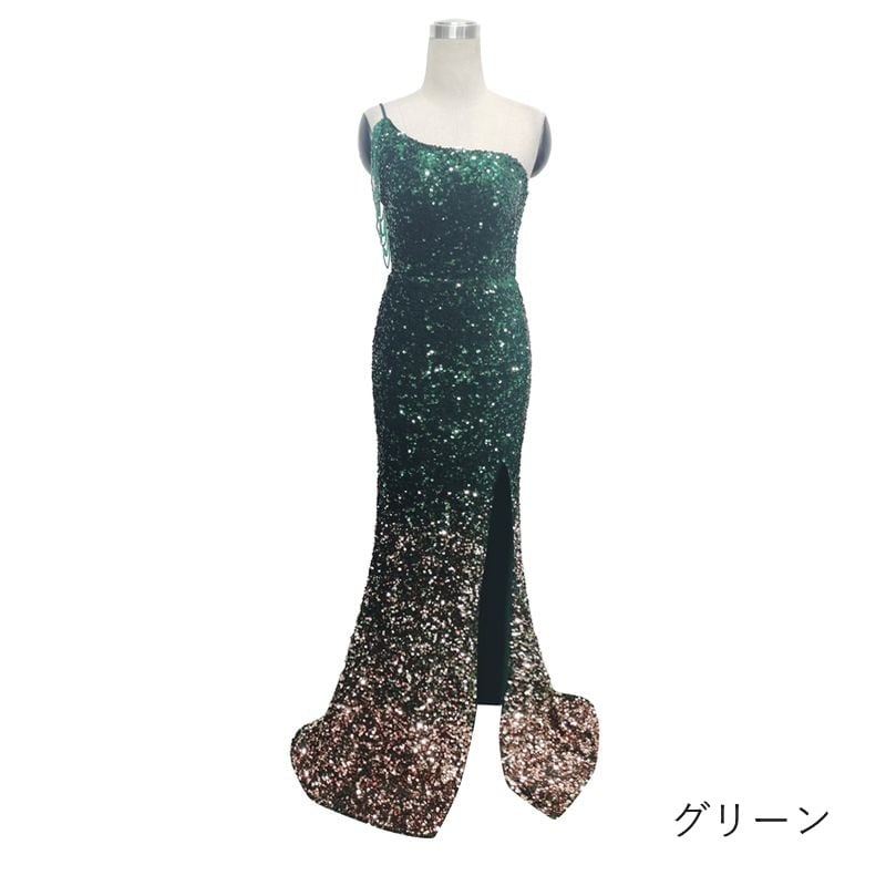スパンコールワンショルダーマーメイドドレス　7color　D1699
