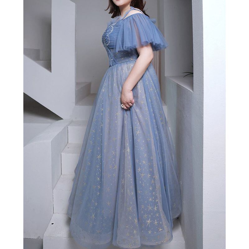 【3XL〜7XL】星柄リボンデザインチュールドレス　D1616