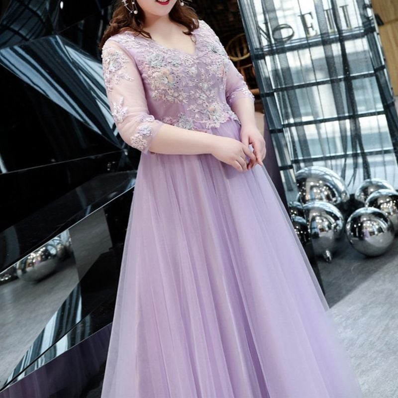 【3XL〜7XL】フラワー装飾チュールドレス　D1562