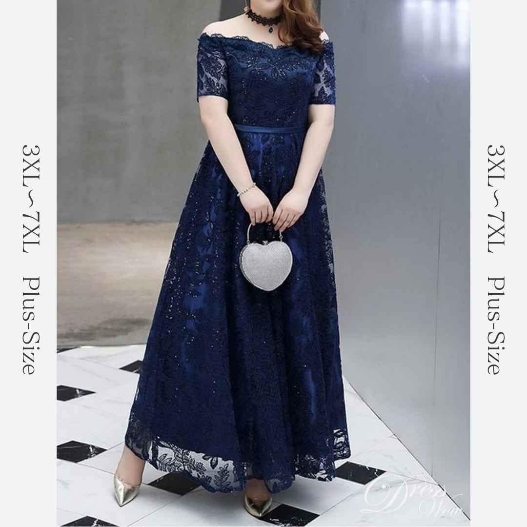【3XL〜7XL】レースオフショルダードレス　D1531