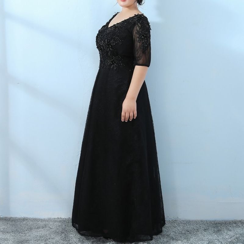 【3XL〜7XL】ビーズ装飾Vネックドレス　D1576