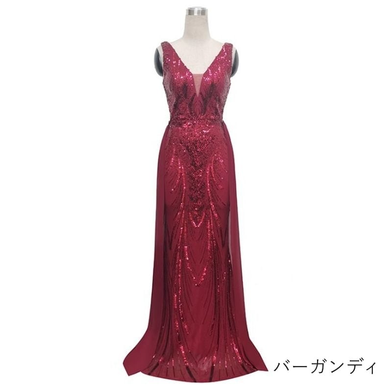 スパンコールロングトレーンマーメイドドレス　7color　D1697