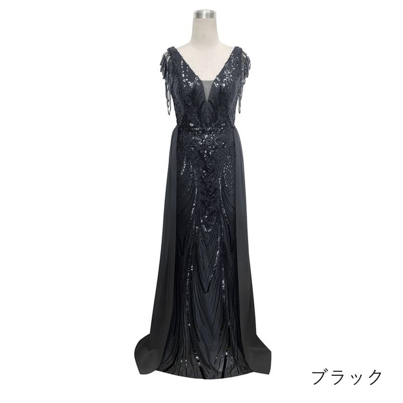 スパンコールロングトレーンマーメイドドレス　7color　D1698