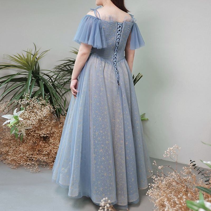 【3XL〜7XL】星柄リボンデザインチュールドレス　D1616