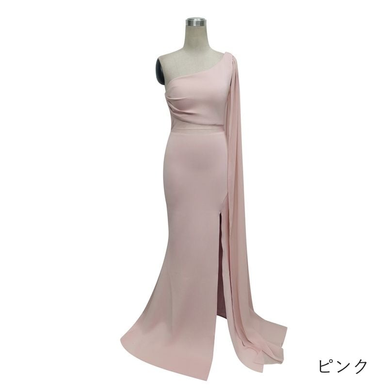 ワンショルダーシアーケープマーメイドドレス　8color　D1687