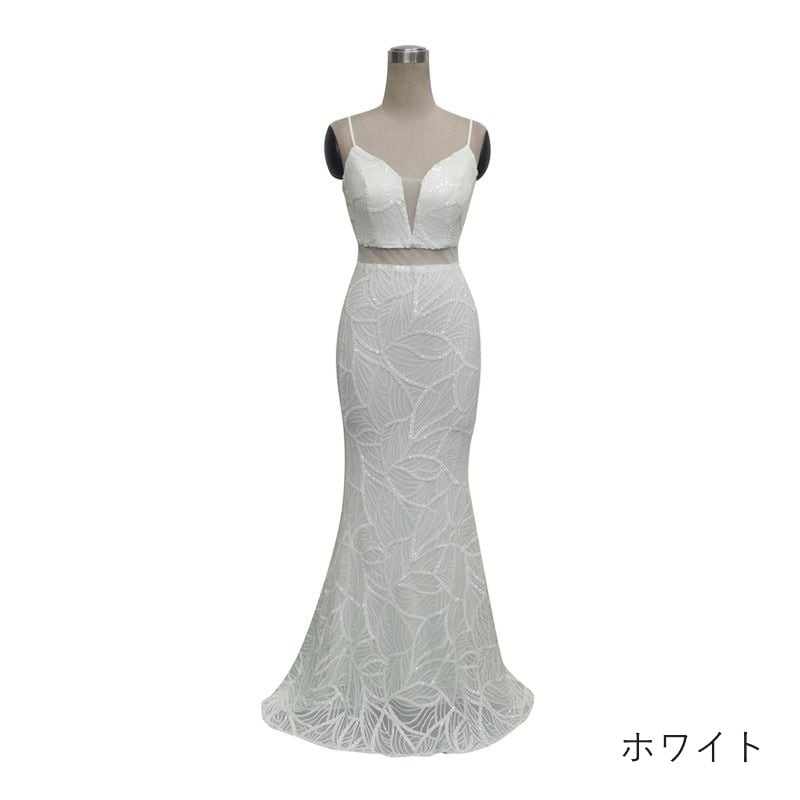 スパンコールリーフ柄マーメイドドレス　10color　D1684