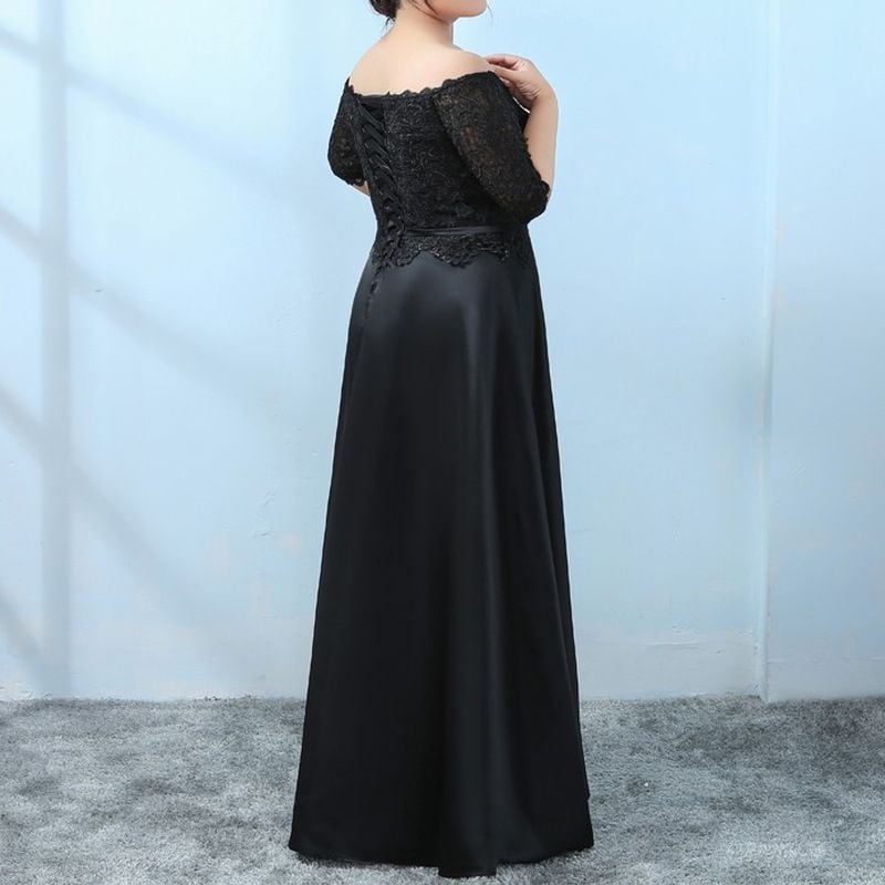 【3XL〜7XL】レース刺繍オフショルダーサテンドレス　2color　D1605