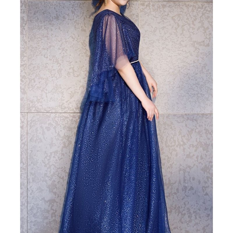 【3XL〜7XL】フレアスリーブグリッタードレス　D1623