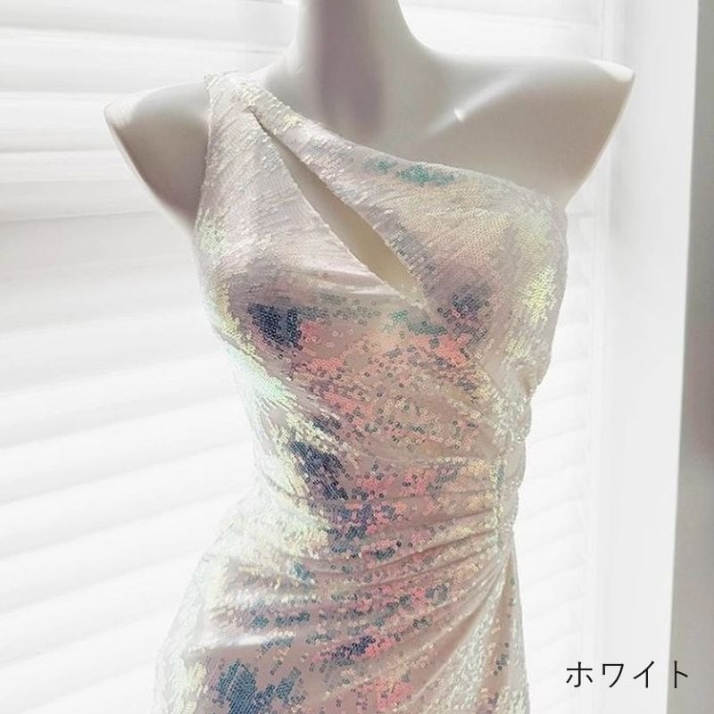 スパンコールワンショルダーマーメイドドレス　8color　D1681