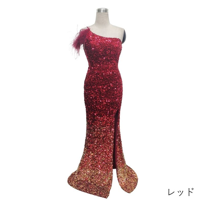 スパンコールワンショルダーマーメイドドレス　6color　D1709