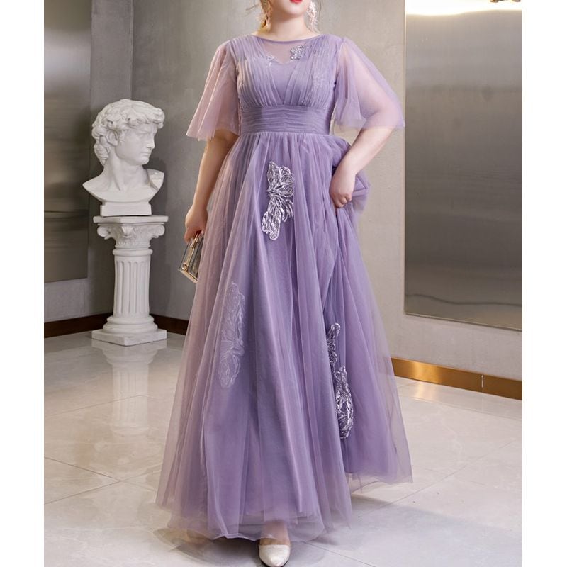 3XL〜7XL】フレアスリーブチュールドレス D1599 – DRESSWOW（ドレスワオ）