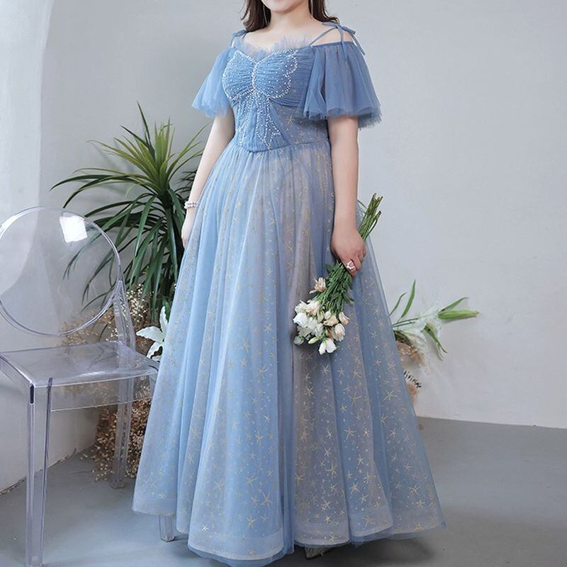 【3XL〜7XL】星柄リボンデザインチュールドレス　D1616