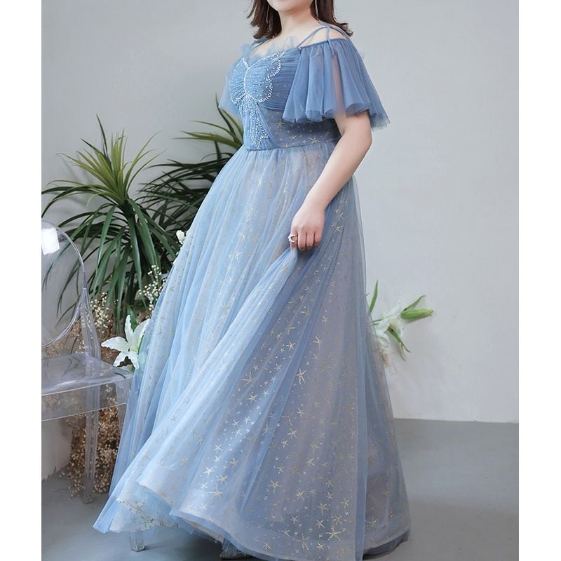 【3XL〜7XL】星柄リボンデザインチュールドレス　D1616