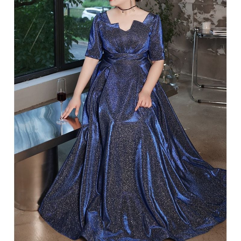 【3XL〜7XL】ヘムネックグリッタードレス　D1553