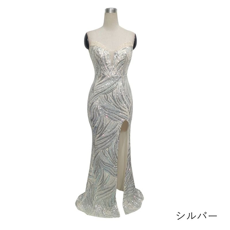 スパンコールベアトップマーメイドドレス　10color　D1694