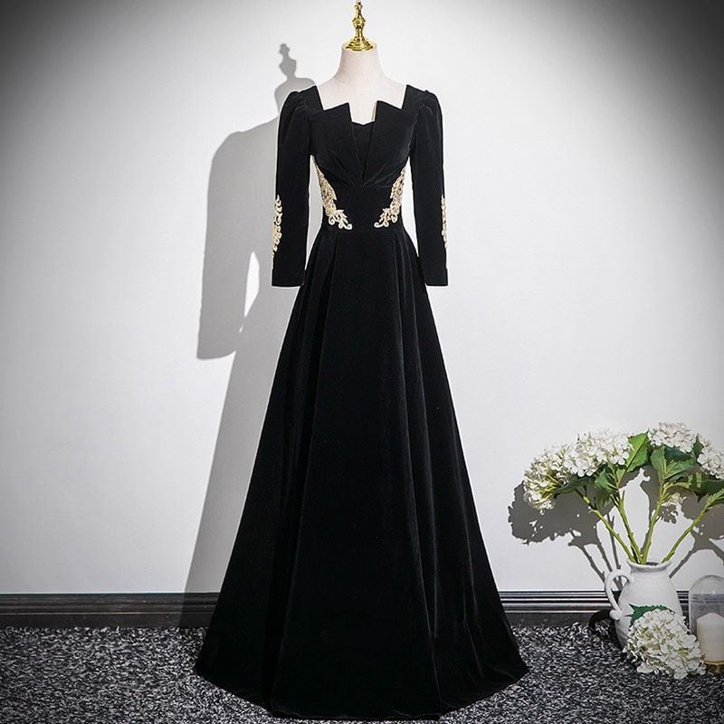 ベルベットヘムネックドレス　D1502