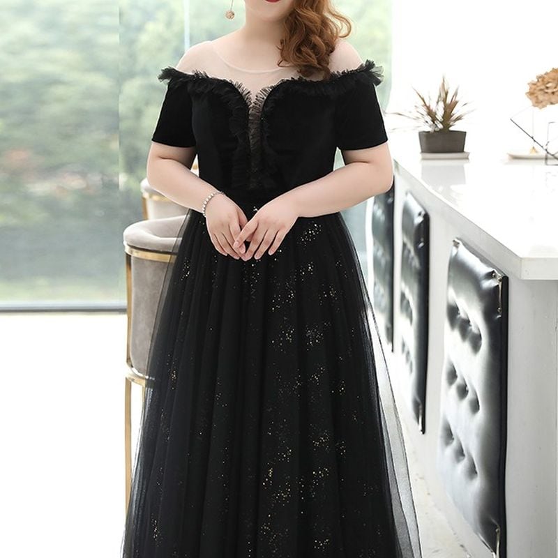 【3XL〜7XL】オフショルダーチュールドレス　D1556