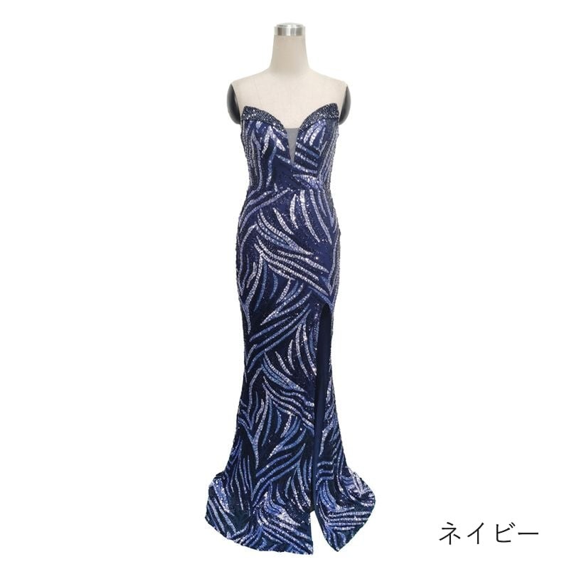 スパンコールベアトップマーメイドドレス　10color　D1694