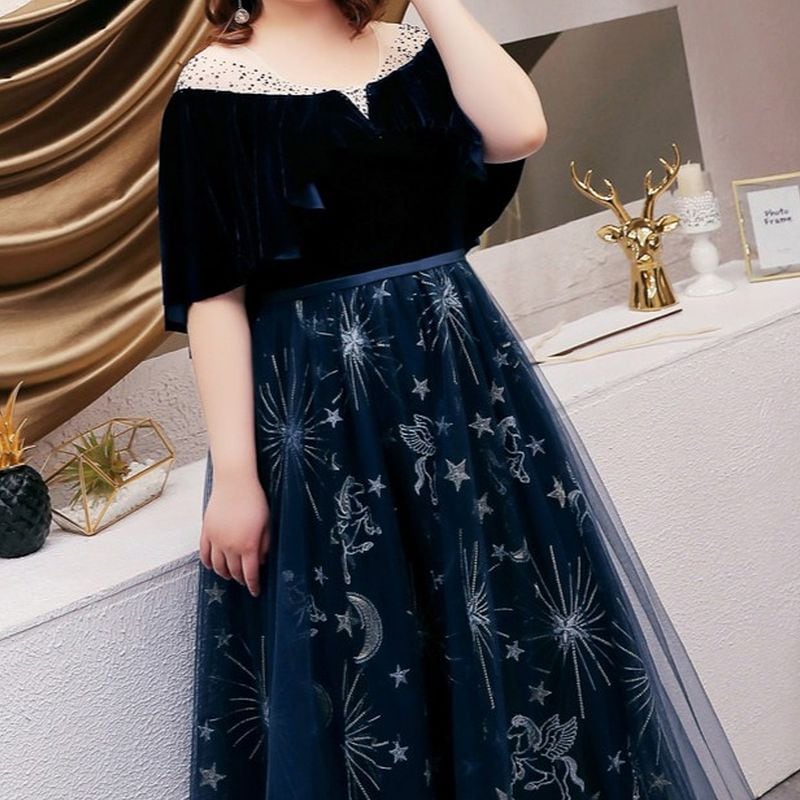【3XL〜7XL】ケープスリーブロマンティックドレス　D1622
