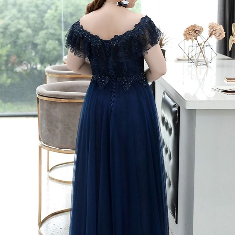 【3XL〜7XL】オフショルダーチュールドレス　D1580