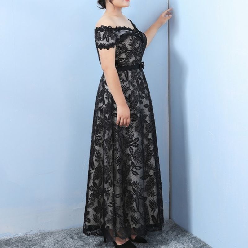 【3XL〜7XL】レースオフショルダードレス　D1591