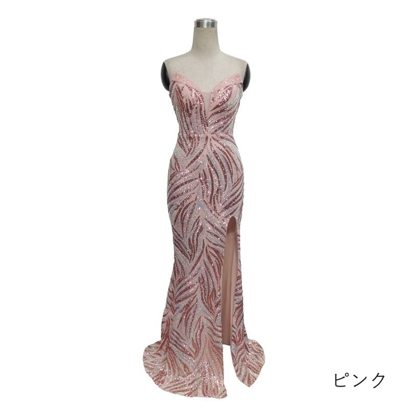 スパンコールベアトップマーメイドドレス　10color　D1694