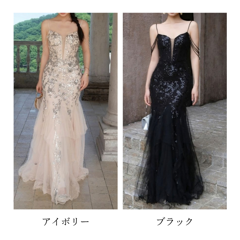 スパンコールフラワ-キャミソールドレス　2color　D2169