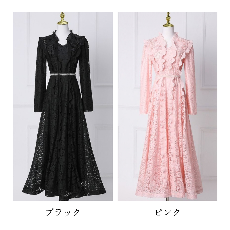 レースフリルワンピースドレス　2color　D2157